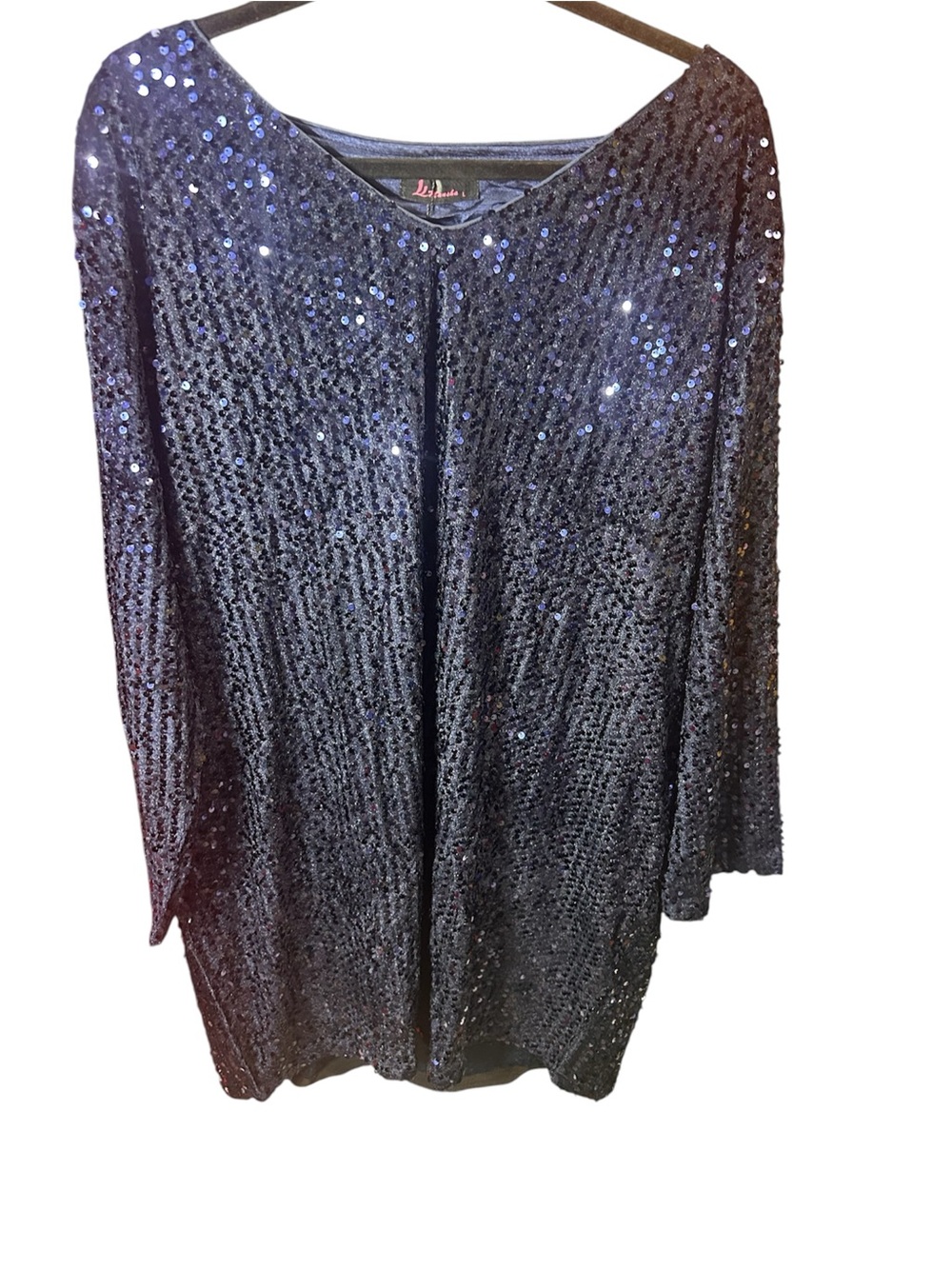 Mansha Blue Sequin Long-Sleeve Scoop Neck Dress Large NWT